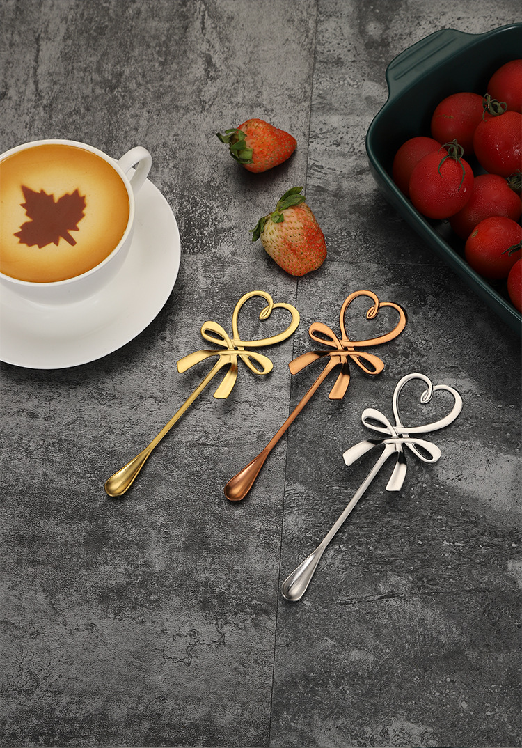 304 Stainless Steel Creative Bowknot Spoon Golden Spoon Coffee Spoon Stirring Spoon Ice Bar Music Bar Spoon Gift Spoon