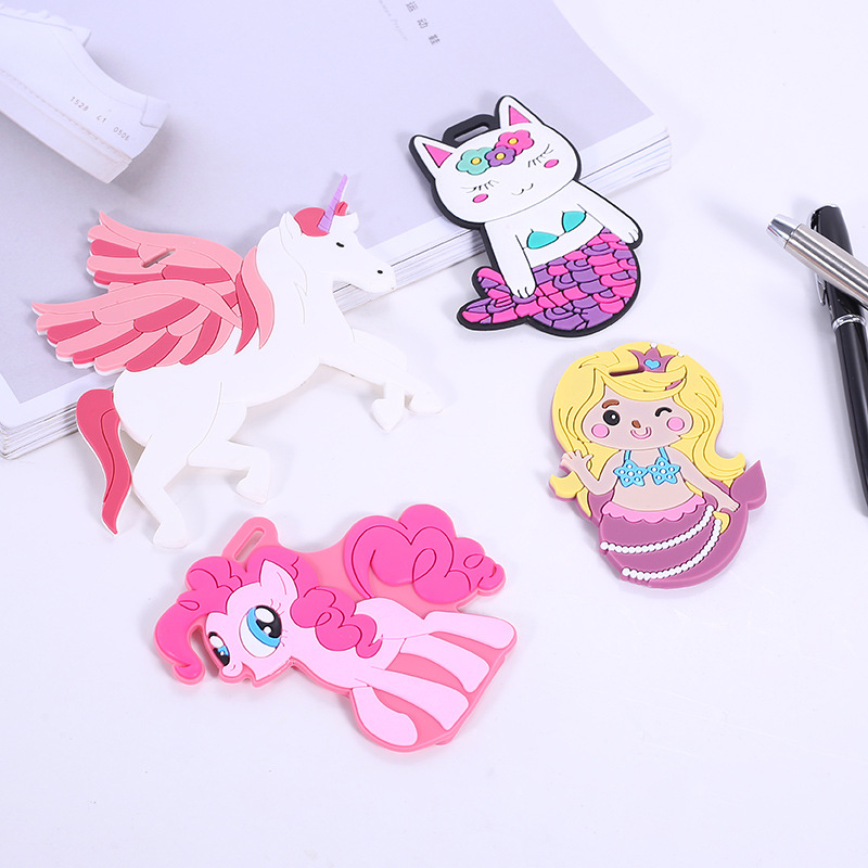 Cartoon PVC luggage tag silicon luggage tag travel card silica gel boarding card mermaid rainbow luggage bag accessories