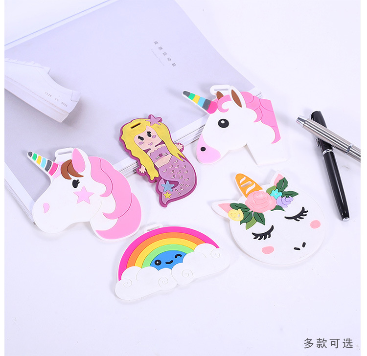 Cartoon PVC luggage tag silicon luggage tag travel card silica gel boarding card mermaid rainbow luggage bag accessories Cartoon PVC luggage tag silicon luggage tag travel card silica gel boarding card mermaid rainbow luggage bag accessories