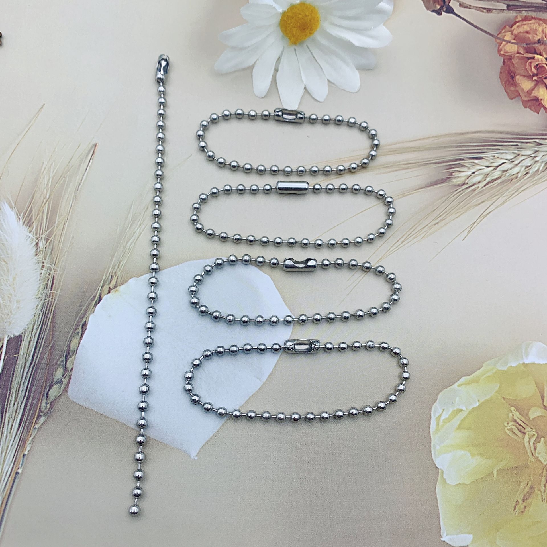 Metal Copper Iron Stainless Steel Lanyard Bead Necklace Lanyard Ball Chain Bead Necklace Color Bead Necklace Electroplating round Beads Buckle Tag Jewelry Chain