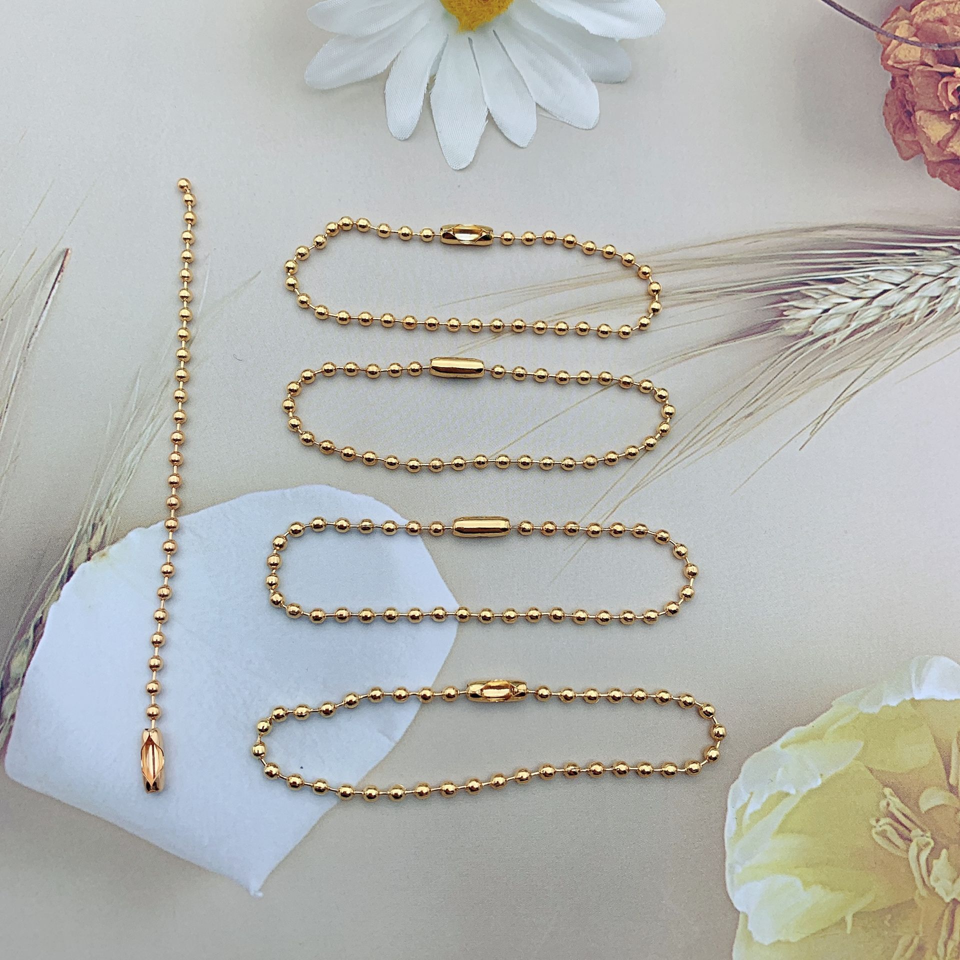 Metal Copper Iron Stainless Steel Lanyard Bead Necklace Lanyard Ball Chain Bead Necklace Color Bead Necklace Electroplating round Beads Buckle Tag Jewelry Chain
