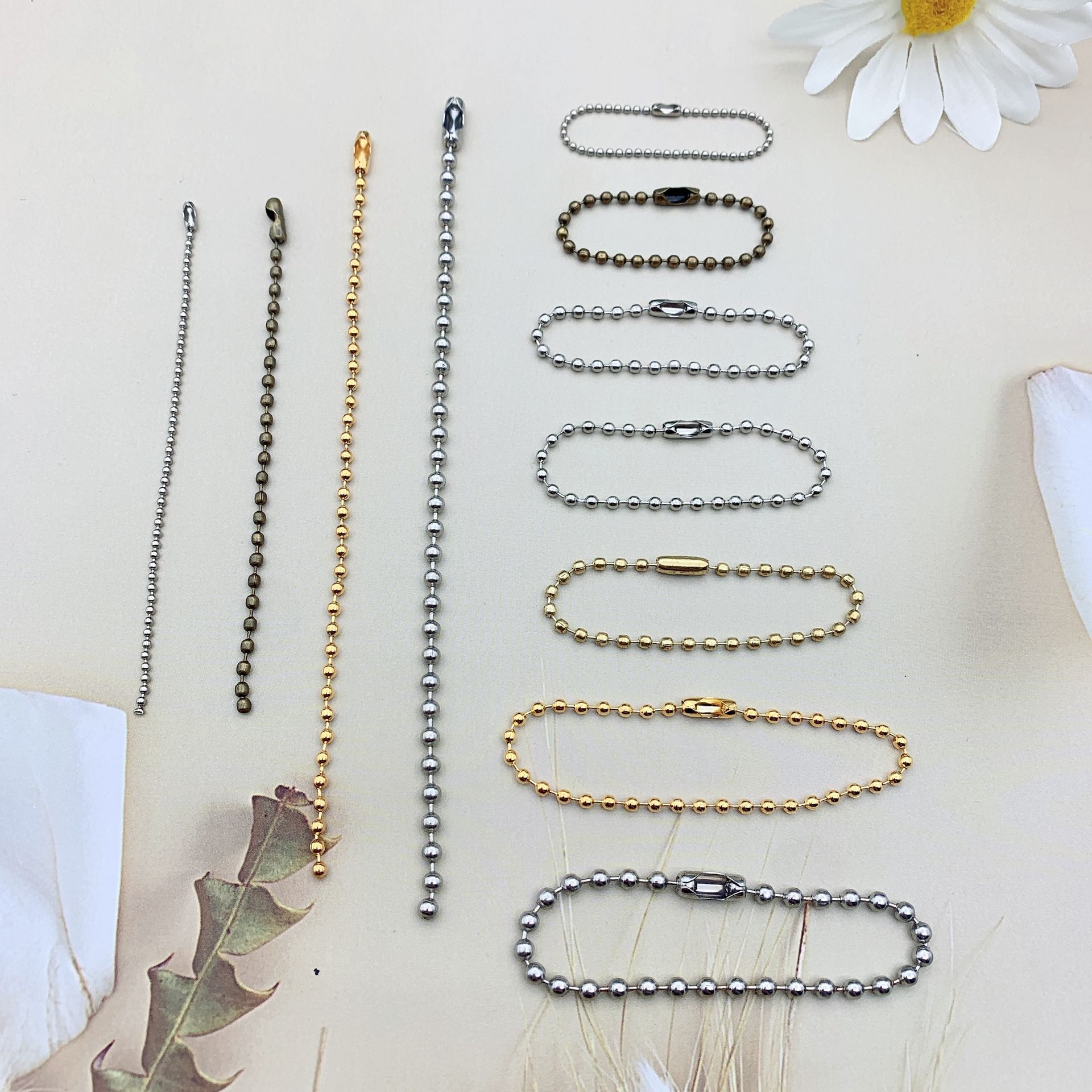 Metal Copper Iron Stainless Steel Lanyard Bead Necklace Lanyard Ball Chain Bead Necklace Color Bead Necklace Electroplating round Beads Buckle Tag Jewelry Chain