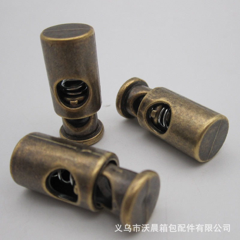 Spot Supply ABS Electroplating Faux-Metallic Bronze Cylinder Spring Fastener Single Hole String Clip down Jacket Slide Buckle