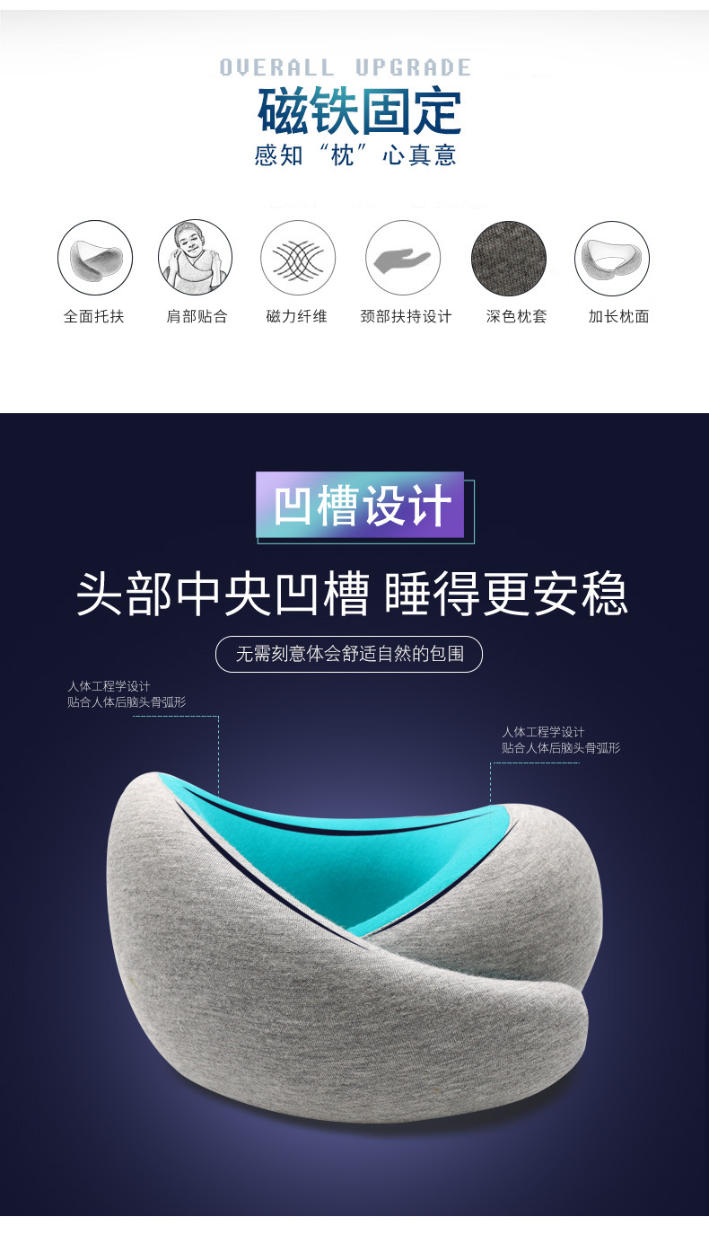 Magnetic Buckle Memory Foam Car Neck Pillow U-Shape Pillow with Office Cervical Pillow Neck Pillow Travel