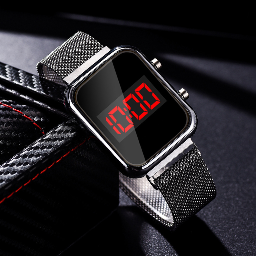 LED Watch New Student Sports LED Electronic Watch Alloy Band Magnetic Buckle Adjustable Magnet Strap