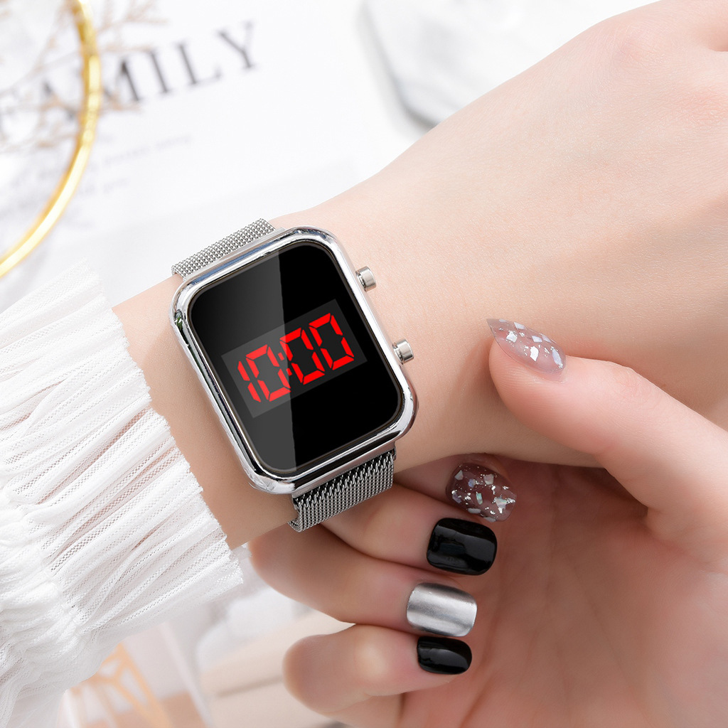 LED Watch New Student Sports LED Electronic Watch Alloy Band Magnetic Buckle Adjustable Magnet Strap