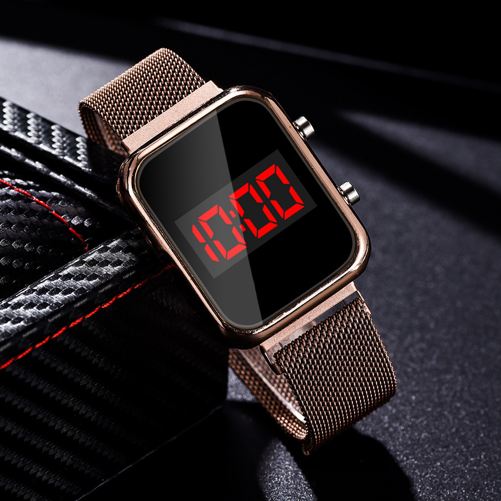 LED Watch New Student Sports LED Electronic Watch Alloy Band Magnetic Buckle Adjustable Magnet Strap