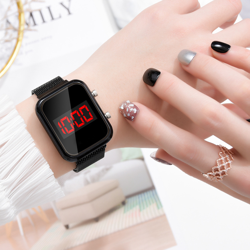 LED Watch New Student Sports LED Electronic Watch Alloy Band Magnetic Buckle Adjustable Magnet Strap