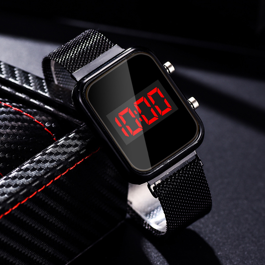 LED Watch New Student Sports LED Electronic Watch Alloy Band Magnetic Buckle Adjustable Magnet Strap