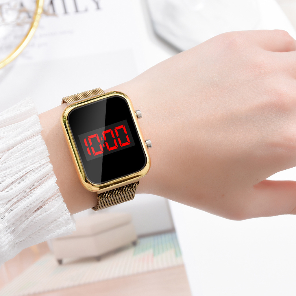 LED Watch New Student Sports LED Electronic Watch Alloy Band Magnetic Buckle Adjustable Magnet Strap