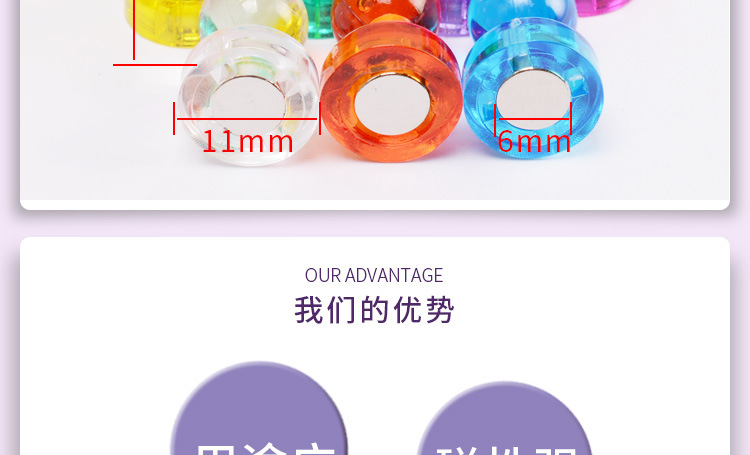 Strong Whiteboard Magnet Strong Magnetic Pushpin Office Magnetic Nail Color Transparent Blackboard Whiteboard Magnetic Buckle Magnetic Particles Magnetic Suction