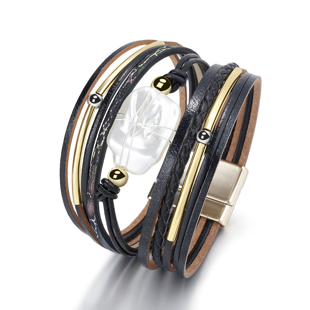 Cross-Border European and American Freshwater Baroque Pearl Bracelet Female Pu Material Magnetic Buckle Girlfriends Bracelet Handmade Ornament