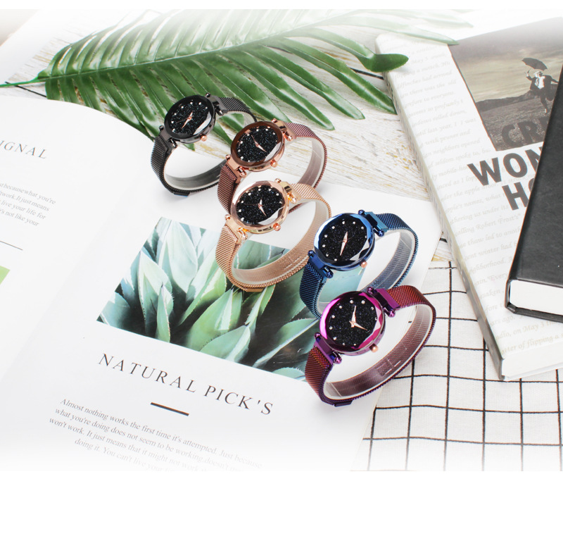 Factory Direct Sales One Piece Dropshipping Cross-Border Hot Internet Celebrity Hot Selling Same Starry Sky Diamond-Embedded Lazy Magnetic Buckle Women's Watch