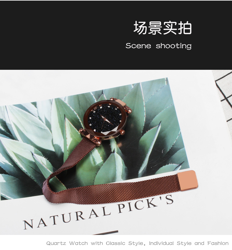 Factory Direct Sales One Piece Dropshipping Cross-Border Hot Internet Celebrity Hot Selling Same Starry Sky Diamond-Embedded Lazy Magnetic Buckle Women's Watch