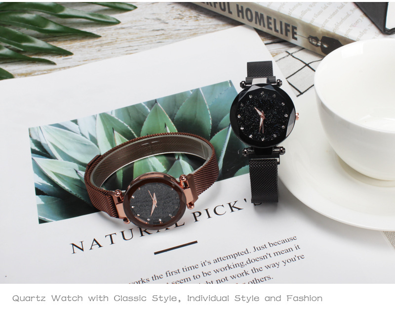 Factory Direct Sales One Piece Dropshipping Cross-Border Hot Internet Celebrity Hot Selling Same Starry Sky Diamond-Embedded Lazy Magnetic Buckle Women's Watch