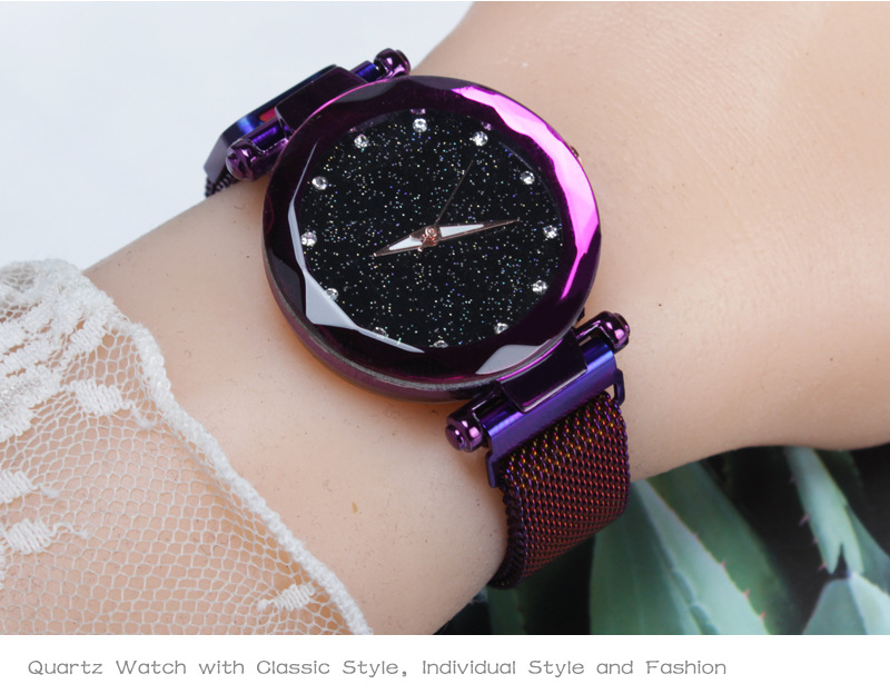 Factory Direct Sales One Piece Dropshipping Cross-Border Hot Internet Celebrity Hot Selling Same Starry Sky Diamond-Embedded Lazy Magnetic Buckle Women's Watch