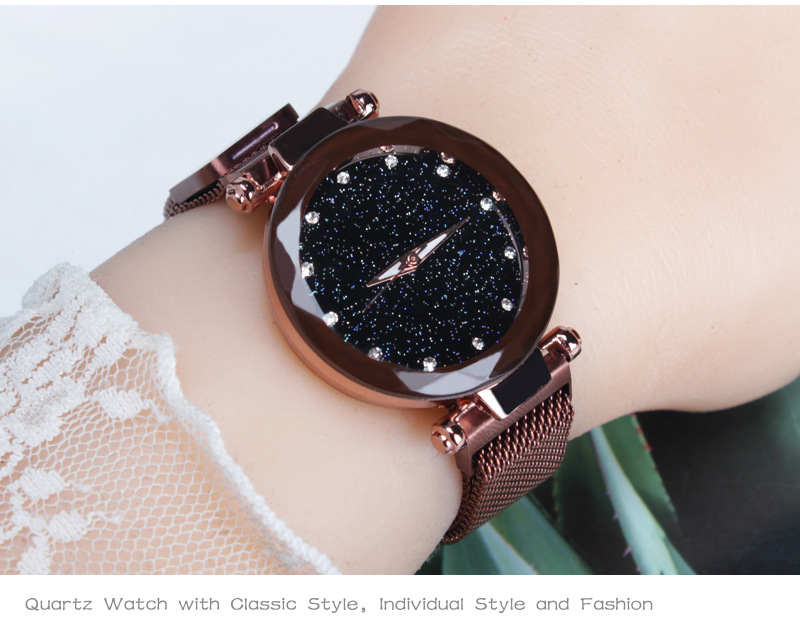 Factory Direct Sales One Piece Dropshipping Cross-Border Hot Internet Celebrity Hot Selling Same Starry Sky Diamond-Embedded Lazy Magnetic Buckle Women's Watch