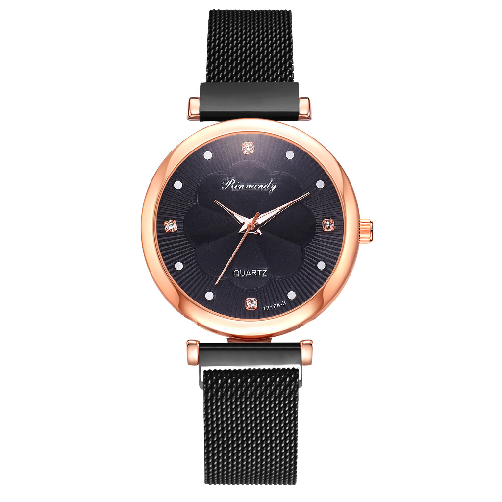 INS Cross-Border Watch Women's Magnetic Buckle Simple Casual Watch Flower Dial Alloy Mesh Quartz Watch