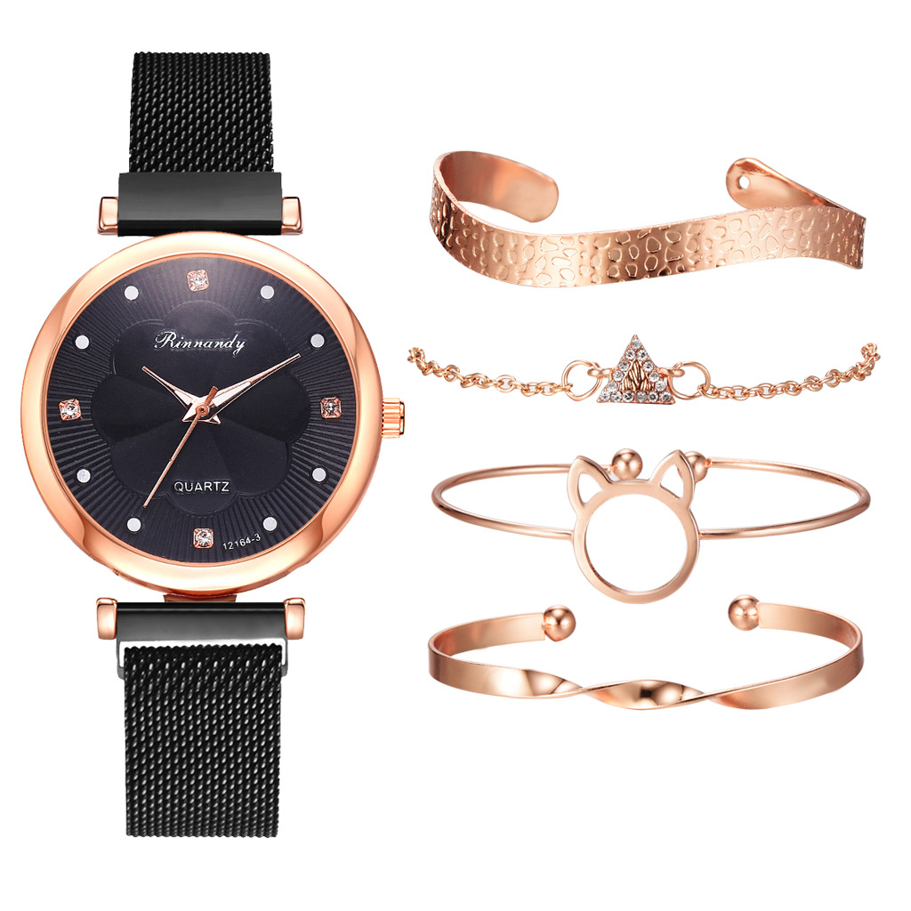 INS Cross-Border Watch Women's Magnetic Buckle Simple Casual Watch Flower Dial Alloy Mesh Quartz Watch