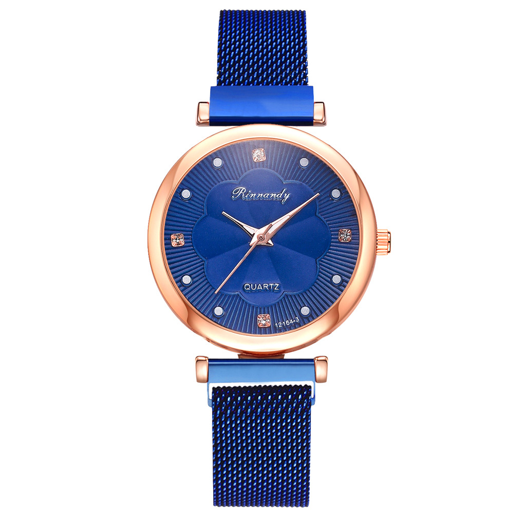 INS Cross-Border Watch Women's Magnetic Buckle Simple Casual Watch Flower Dial Alloy Mesh Quartz Watch