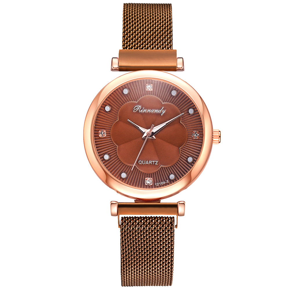 INS Cross-Border Watch Women's Magnetic Buckle Simple Casual Watch Flower Dial Alloy Mesh Quartz Watch