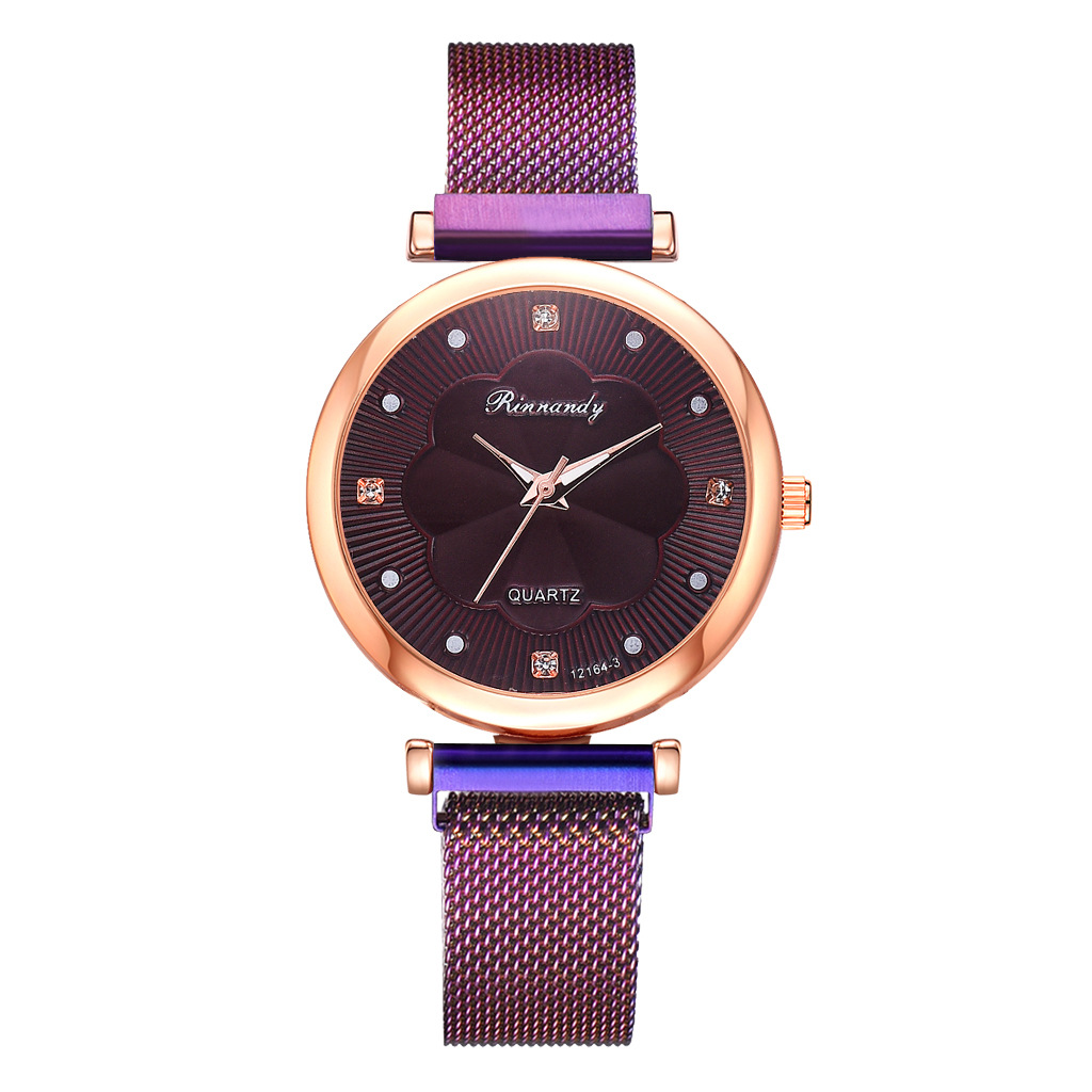 INS Cross-Border Watch Women's Magnetic Buckle Simple Casual Watch Flower Dial Alloy Mesh Quartz Watch