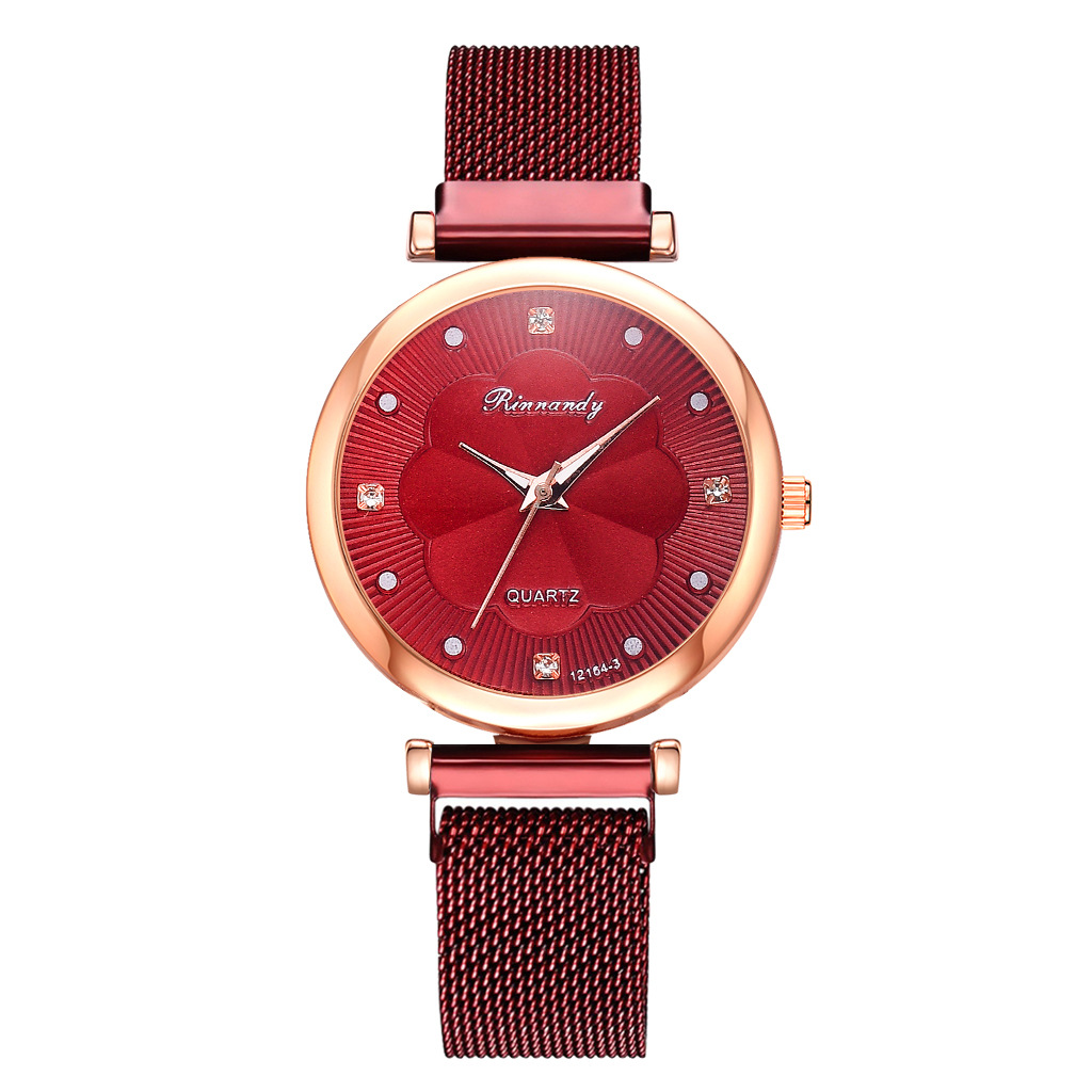 INS Cross-Border Watch Women's Magnetic Buckle Simple Casual Watch Flower Dial Alloy Mesh Quartz Watch