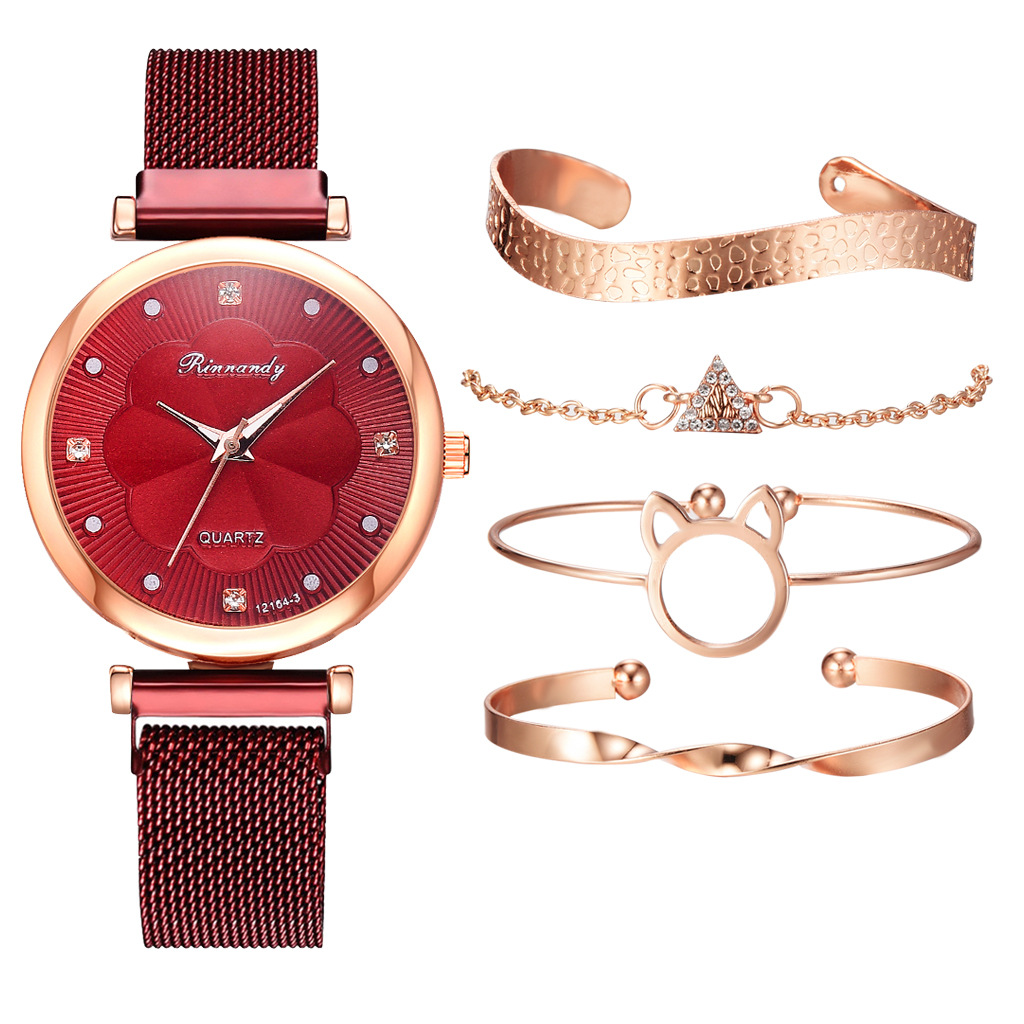 INS Cross-Border Watch Women's Magnetic Buckle Simple Casual Watch Flower Dial Alloy Mesh Quartz Watch