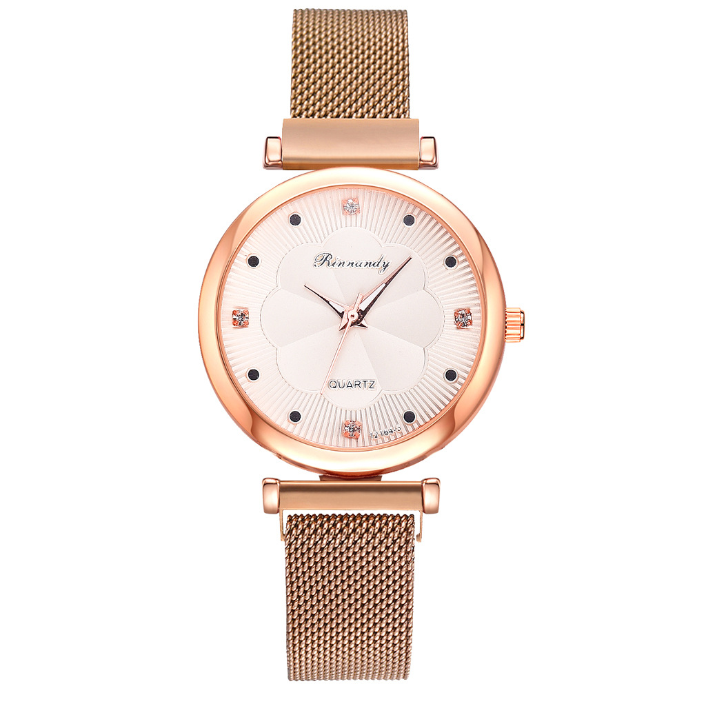 INS Cross-Border Watch Women's Magnetic Buckle Simple Casual Watch Flower Dial Alloy Mesh Quartz Watch