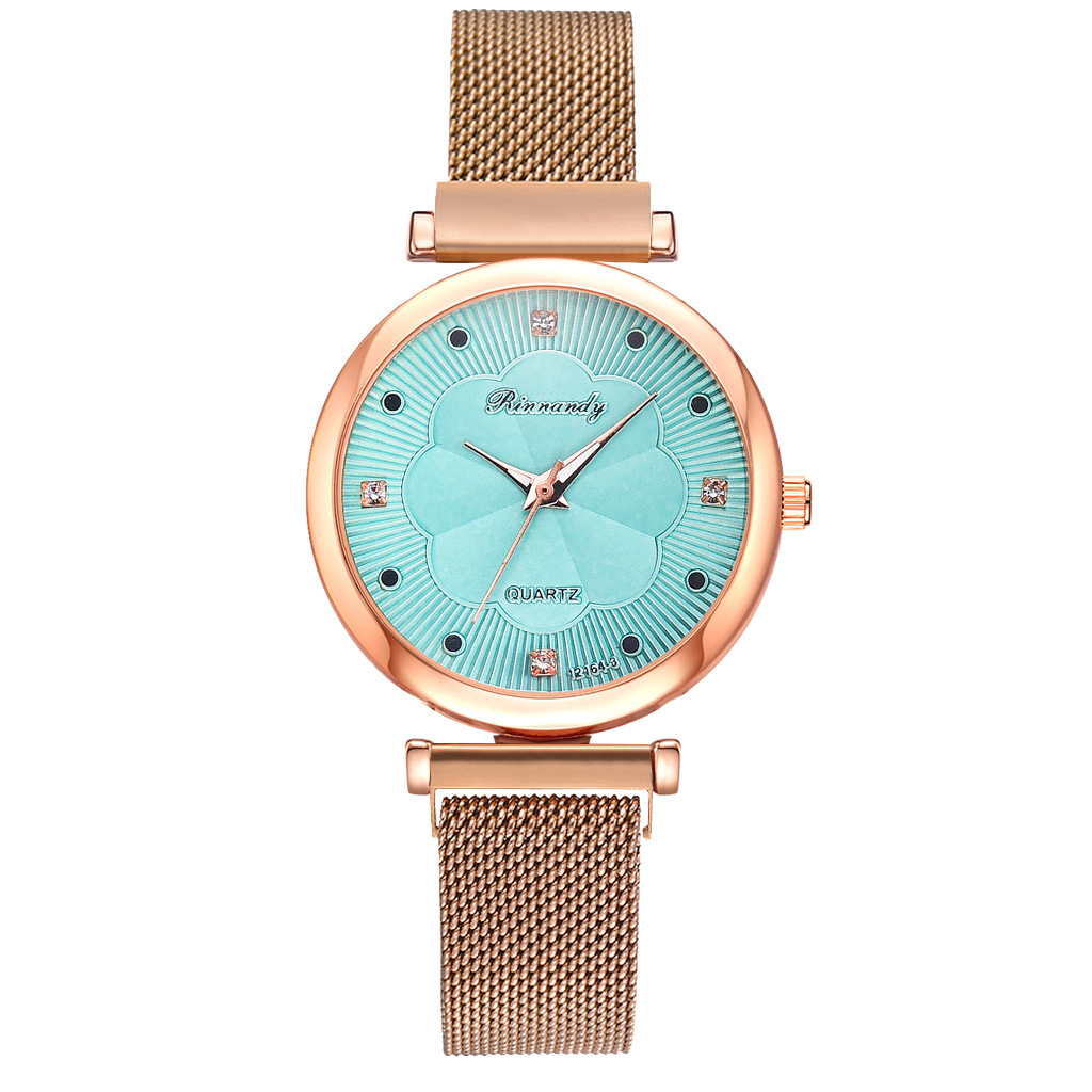 INS Cross-Border Watch Women's Magnetic Buckle Simple Casual Watch Flower Dial Alloy Mesh Quartz Watch
