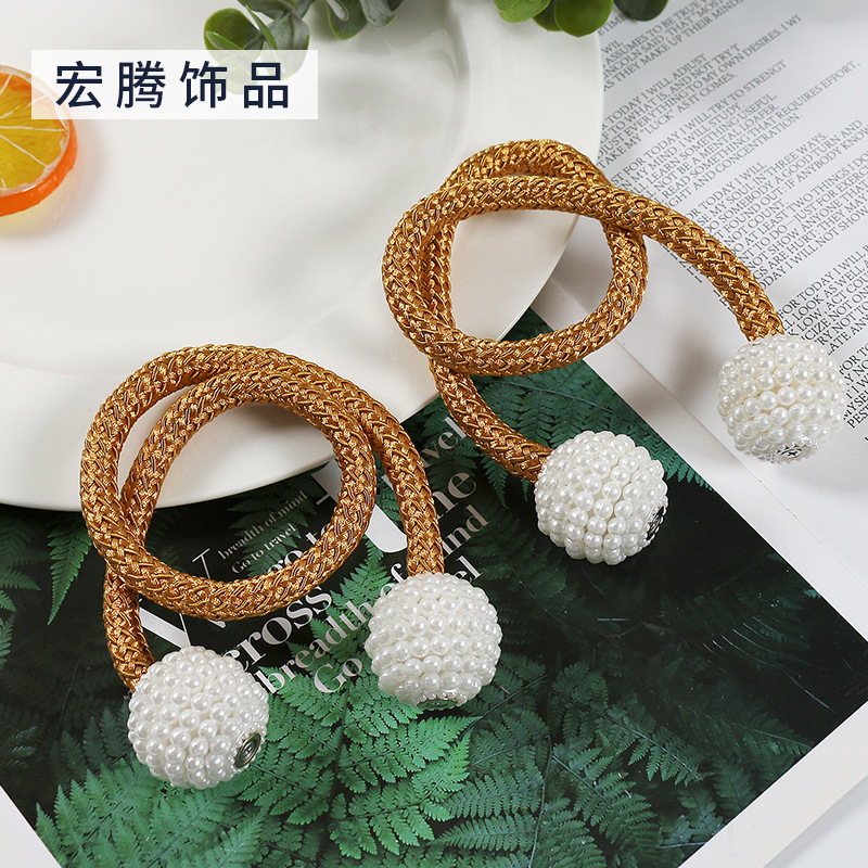 Modern Minimalist Thick Rope Large Pearl Curtain Magnetic Button Curtain Buckle Curtain Magnet Strap Polyester Hanging Ball Exclusive for Cross-Border