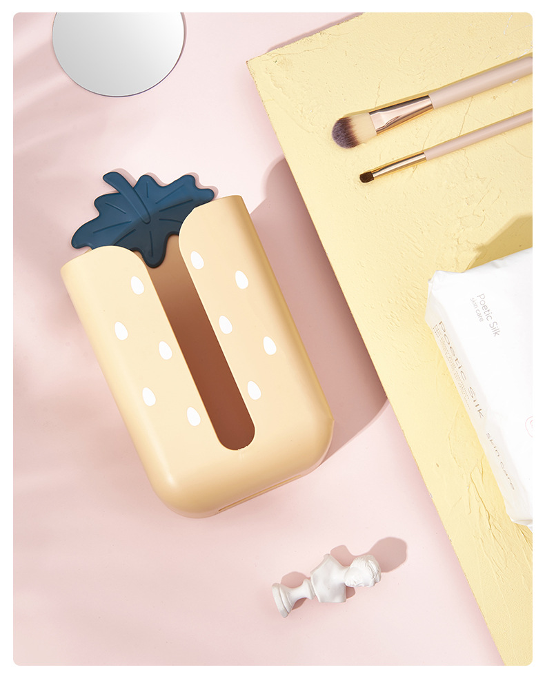 Cute Strawberry Punch-Free Wall Hanging Paper Extraction Box Bathroom Face Cloth Storage Box Tracelss Paste Home Tissue Box