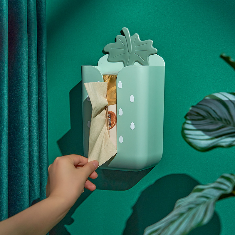 Cute Strawberry Punch-Free Wall Hanging Paper Extraction Box Bathroom Face Cloth Storage Box Tracelss Paste Home Tissue Box