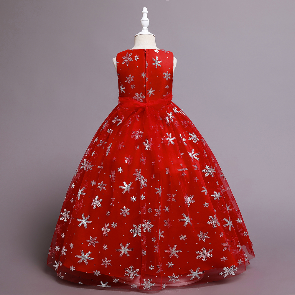 Christmas Children's Dress Princess Dress Long Printed Tulle Skirt Dance Skirt 5-14 Years Old Girl Dress in Stock