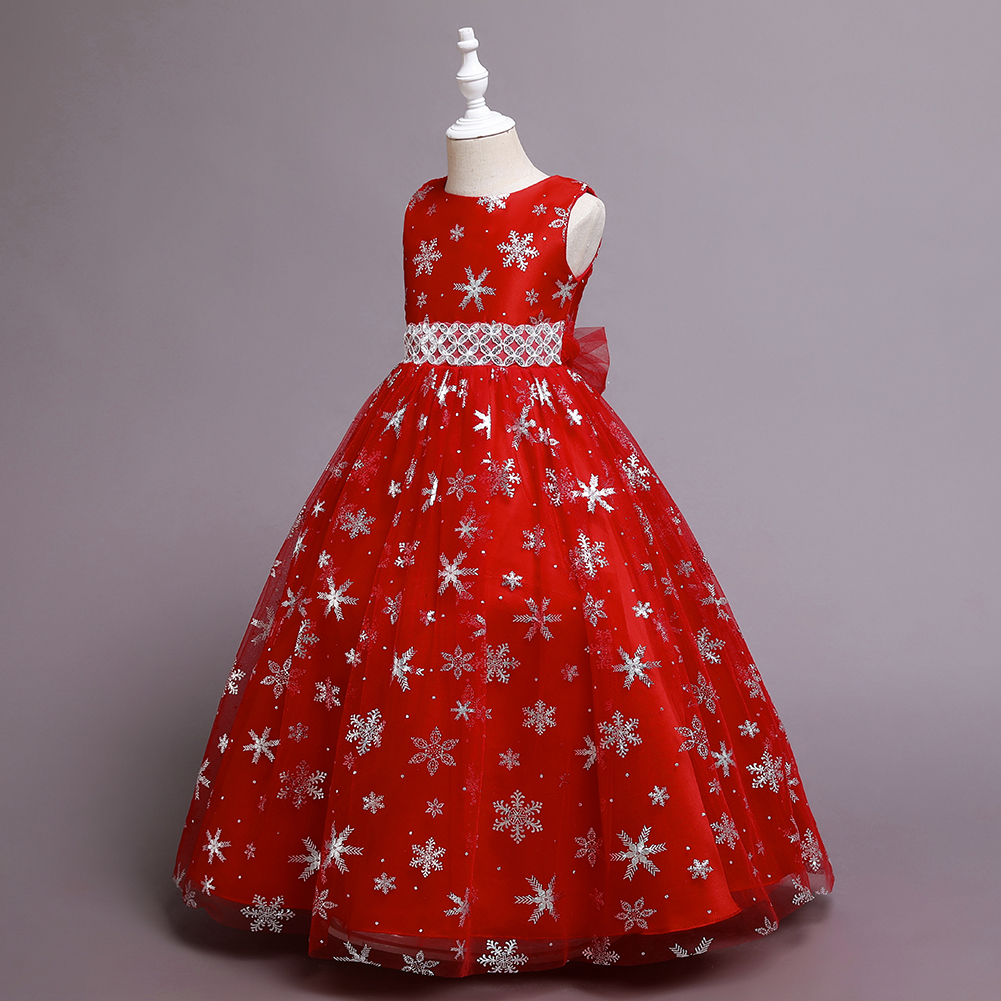 Christmas Children's Dress Princess Dress Long Printed Tulle Skirt Dance Skirt 5-14 Years Old Girl Dress in Stock