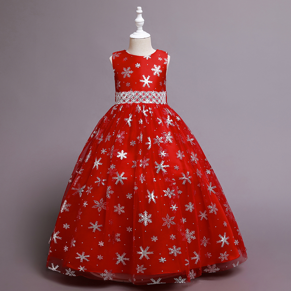 Christmas Children's Dress Princess Dress Long Printed Tulle Skirt Dance Skirt 5-14 Years Old Girl Dress in Stock