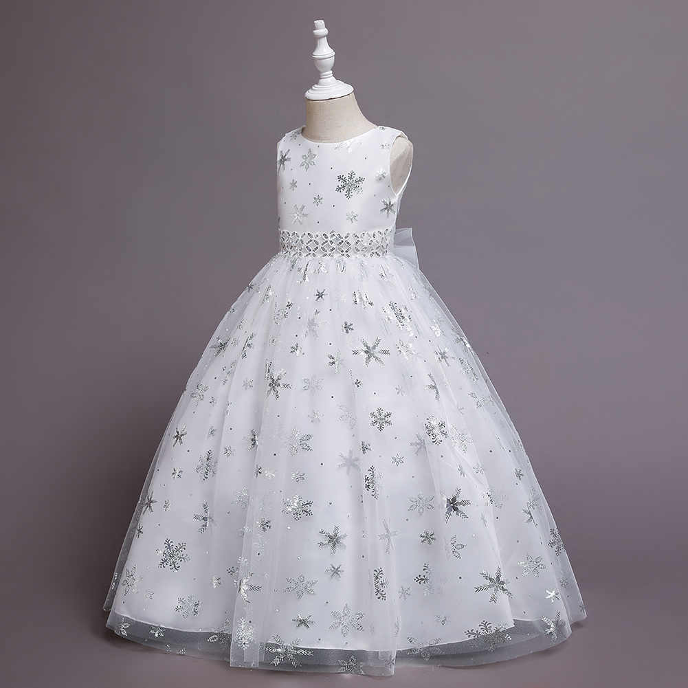 Christmas Children's Dress Princess Dress Long Printed Tulle Skirt Dance Skirt 5-14 Years Old Girl Dress in Stock