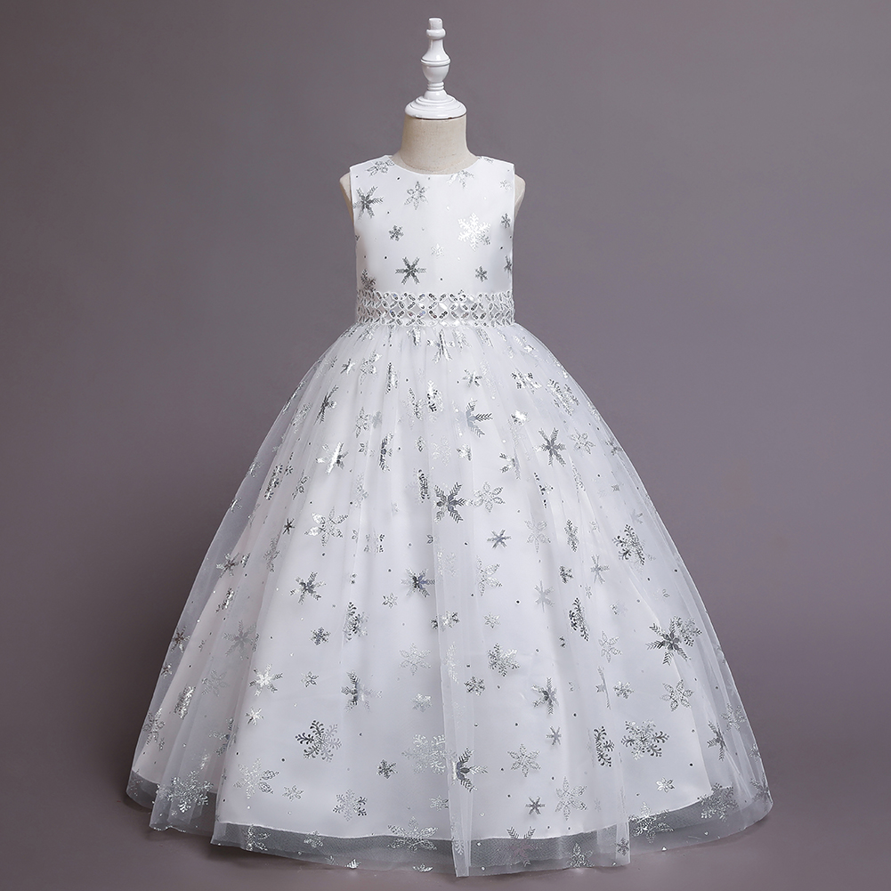 Christmas Children's Dress Princess Dress Long Printed Tulle Skirt Dance Skirt 5-14 Years Old Girl Dress in Stock