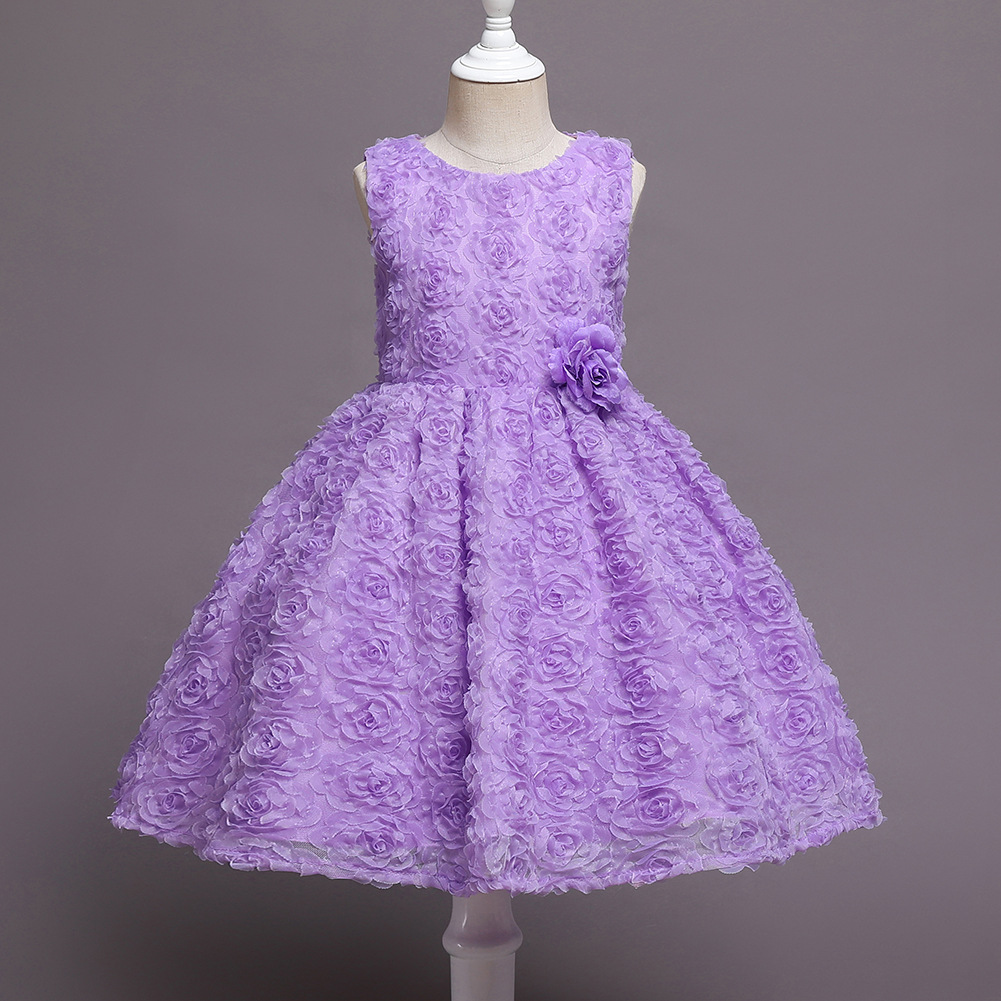 Korean Style Children&#039;s Dress Princess Dress Solid Color Girl Tulle Skirt Girls&#039; Clothing Dresses Purple Flower Children&#039;s Dress Wholesale