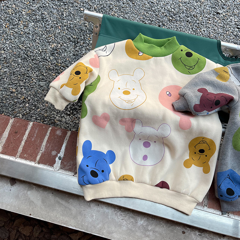 Child Bear Sweatshirt Skirt New Winter Clothes Korean Style Girls' Fleece-Lined Thickened Half-High Collar Long Sweater