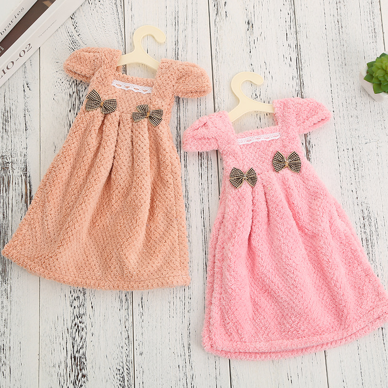 Lovely Korean hanging Princess Skirt towel coral Velvet Kitchen toilet dishcloth Thick absorbent Quick drying towel