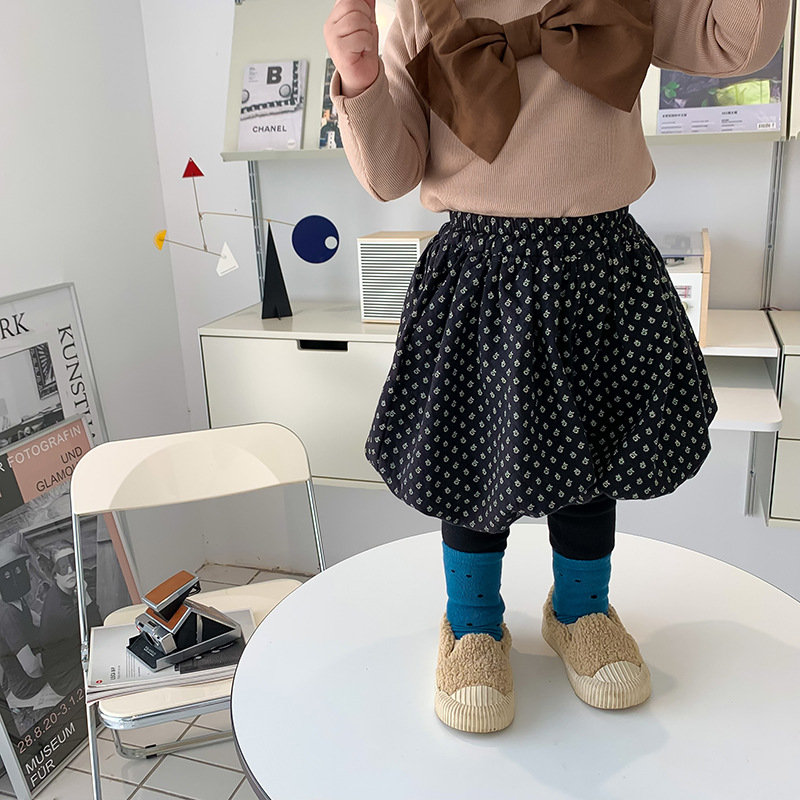 Girls&#039; False-Two-Piece Skirted Leggings Fleece-Lined Thickened Children&#039;s Clothing Winter New Korean Style Children&#039;s Floral Bud Skirt Pants Base