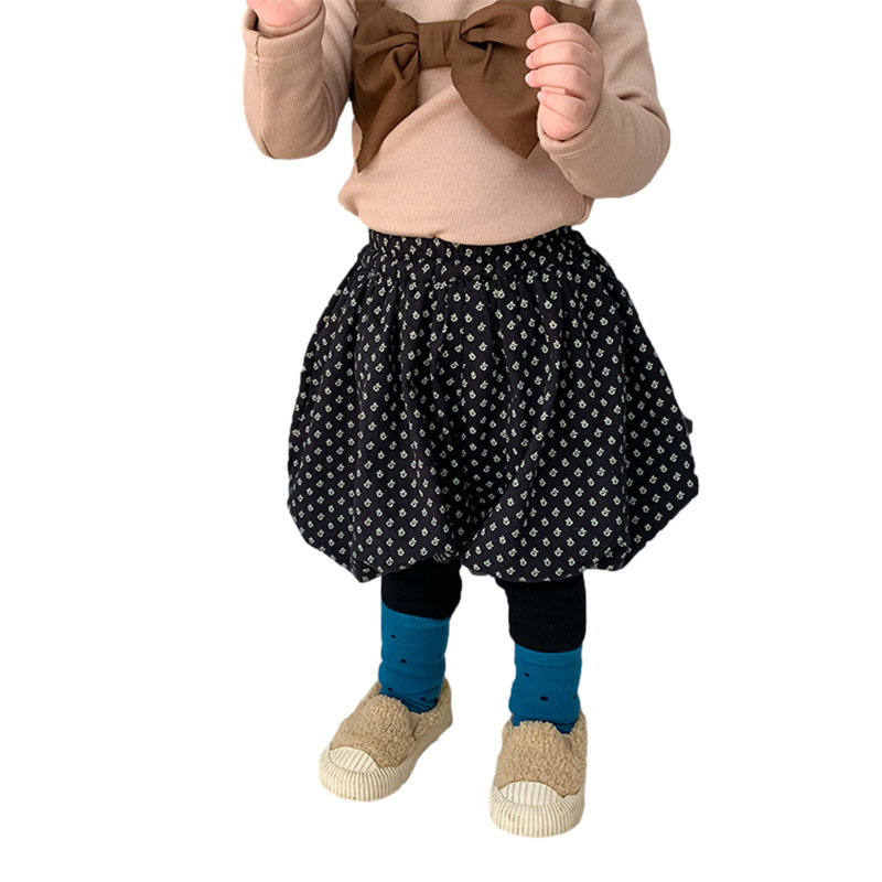 Girls&#039; False-Two-Piece Skirted Leggings Fleece-Lined Thickened Children&#039;s Clothing Winter New Korean Style Children&#039;s Floral Bud Skirt Pants Base