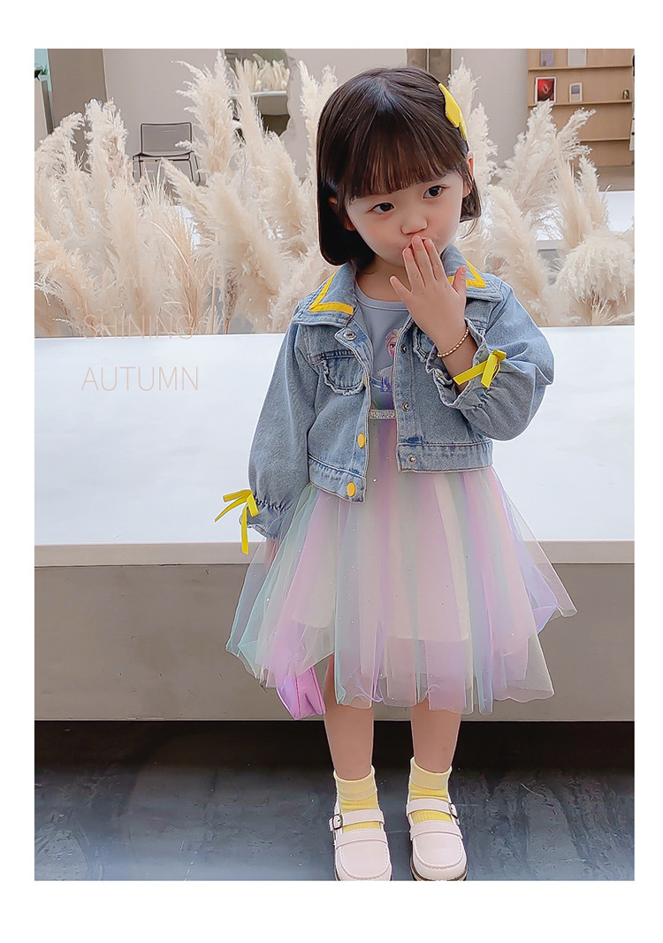 Girls' Korean Denim Gauze Skirt Two-Piece Set 2021 Autumn New Korean Style Fashionable Suit One Piece Dropshipping Children's Clothing Fashion Girls' Korean Denim Gauze Skirt Two-Piece Set 2021 Autumn New Korean Style Fashionable Suit One Piece Dropshipping Children's Clothing Fashion