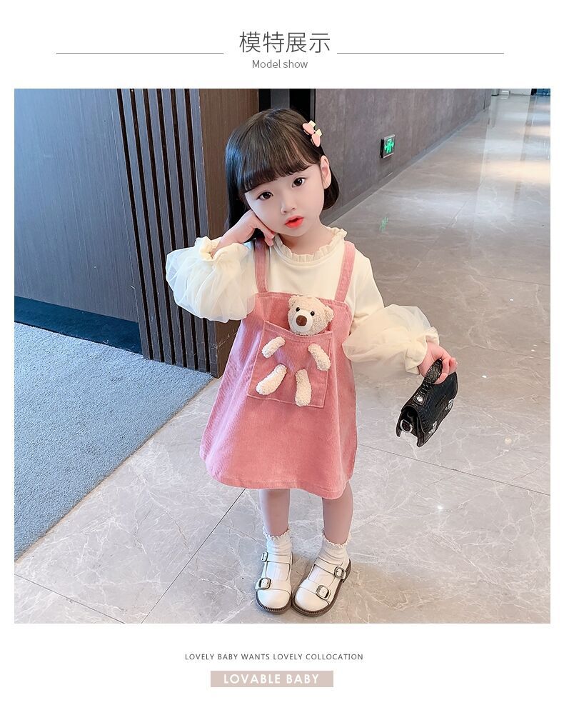 Kids' Skirt Autumn Princess Dress Girls Autumn Clothing Dress Western Style Fake 2 Pieces 3-Year-Old Baby Spring and Autumn Children's Clothing 5