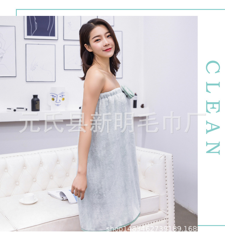 Thickened coral fluff can be worn with bath skirt dry hair cap suit for adult with bowknot bath skirt cap suit