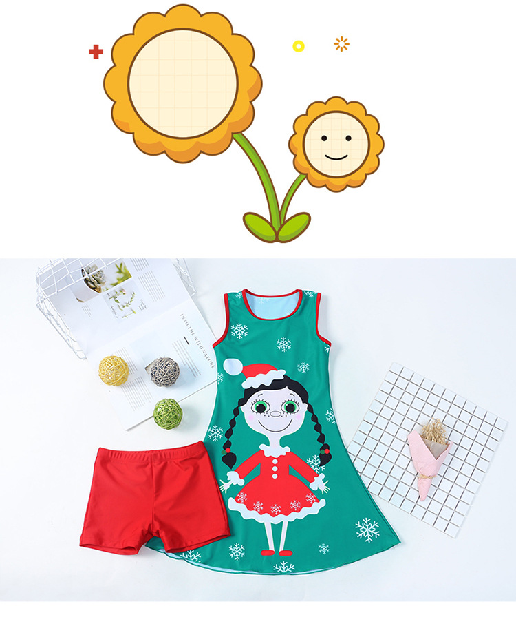 New Children's Swimsuit Cute Cartoon Split Skirt Style Boxer Two-Piece Girls Toddler Children Teens Hot Spring Bathing Suit