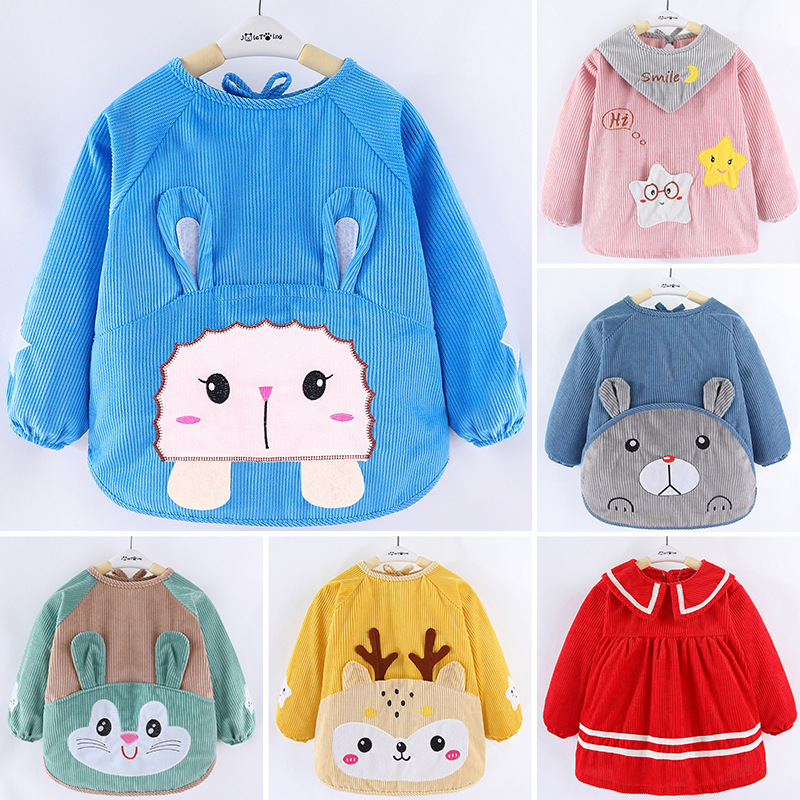 Children&#039;s Gown Baby Bib Anti-Crystal Velvet Blouse Protective Clothing Boys and Girls Autumn and Winter Long Sleeves Baby Bib Skirt