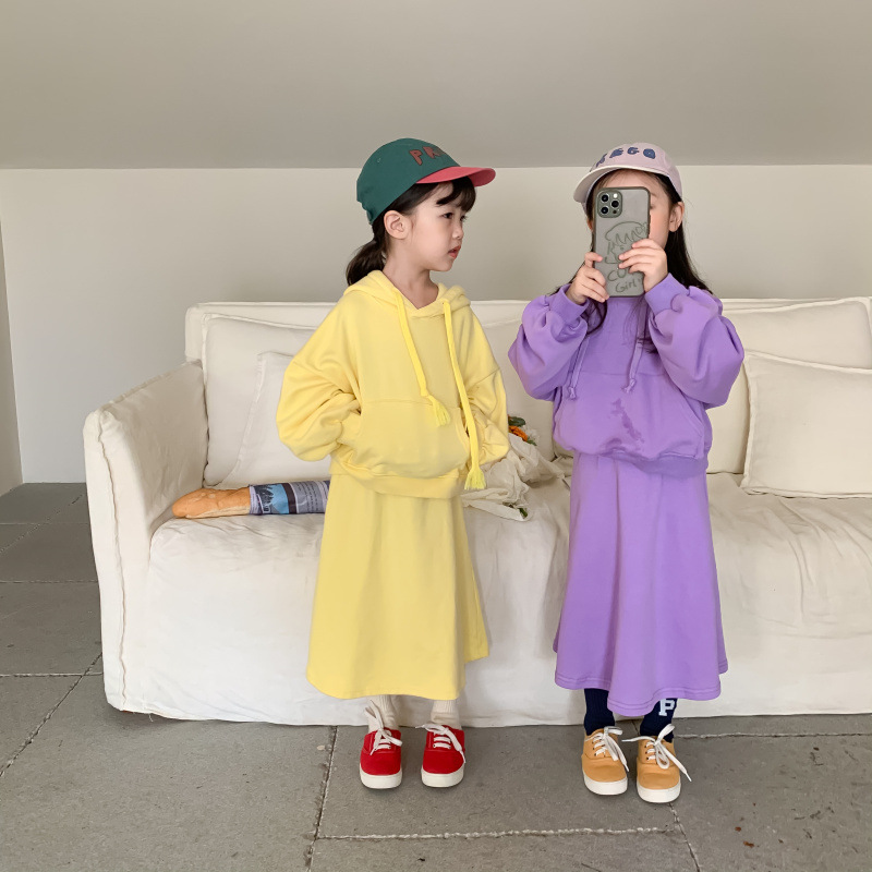Children's Suit 2021 Autumn Girls' Korean Style Casual Sweatshirt Skirt Suit Baby Fashion Trendy Two-Piece Suit