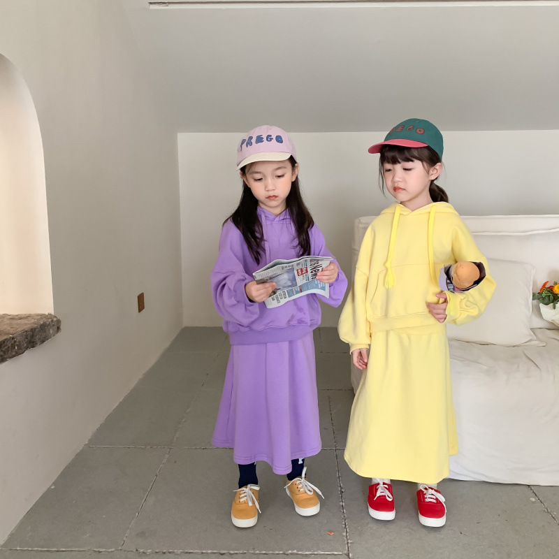 Children's Suit 2021 Autumn Girls' Korean Style Casual Sweatshirt Skirt Suit Baby Fashion Trendy Two-Piece Suit